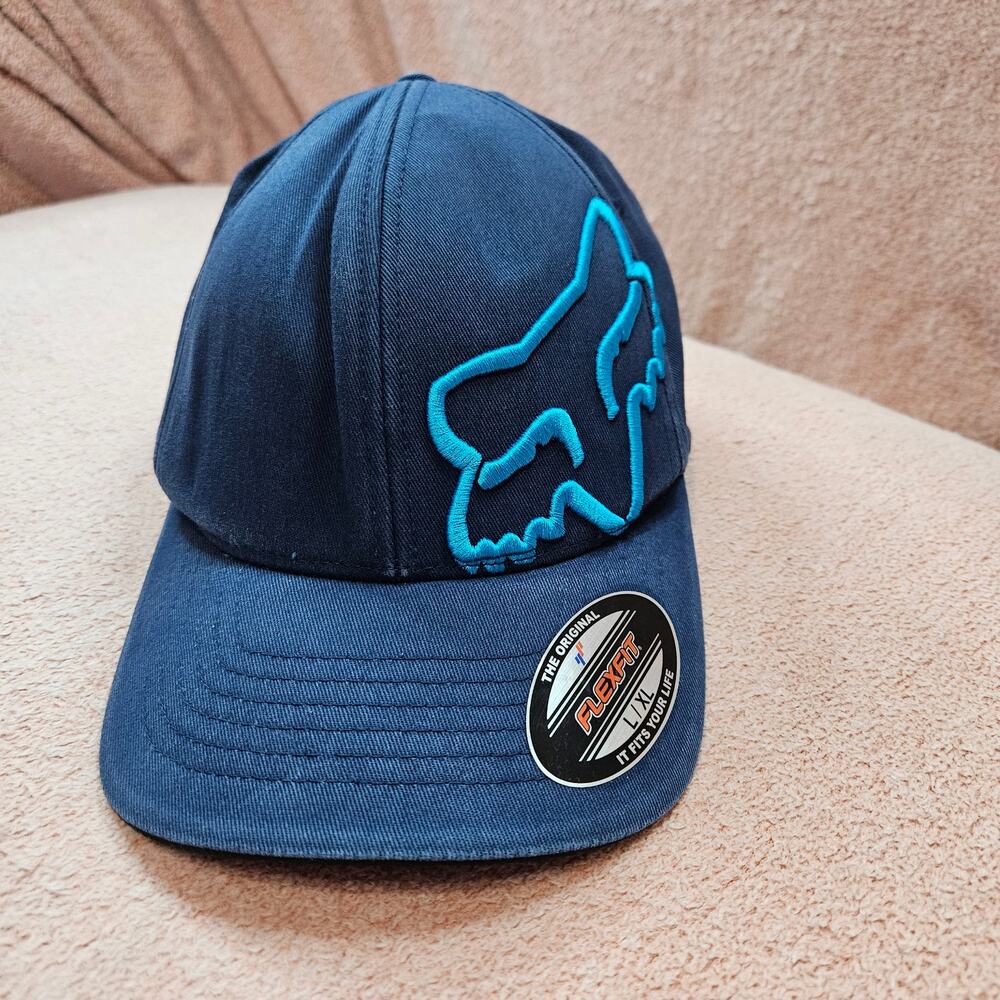 Fox Head Flexfit Hat Navy Blue Logo Cap Size L/XL